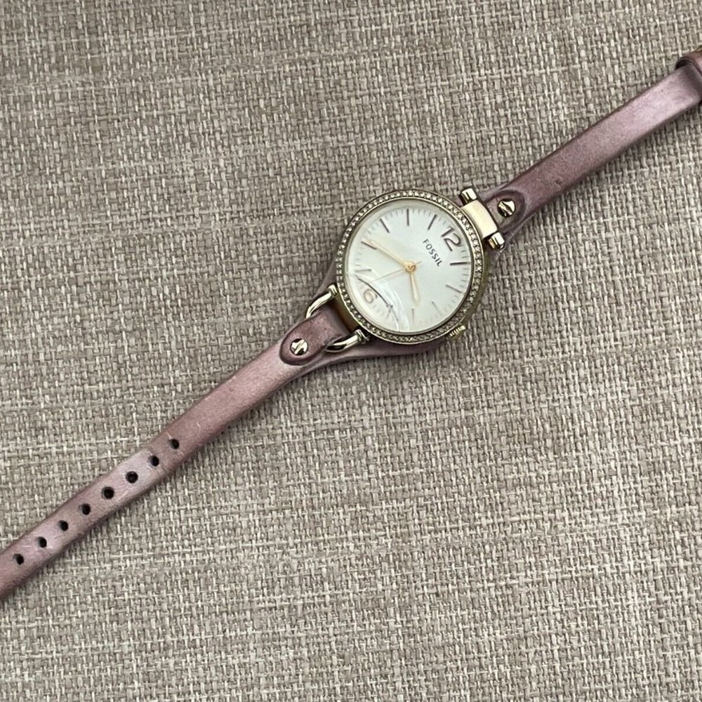 Fossil Ladies Wristwatch Pink Leather Band Gold Tone Case AS IS Read desc - Picture 5 of 11